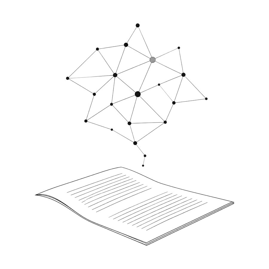 Ink drawing of connected points above an open document